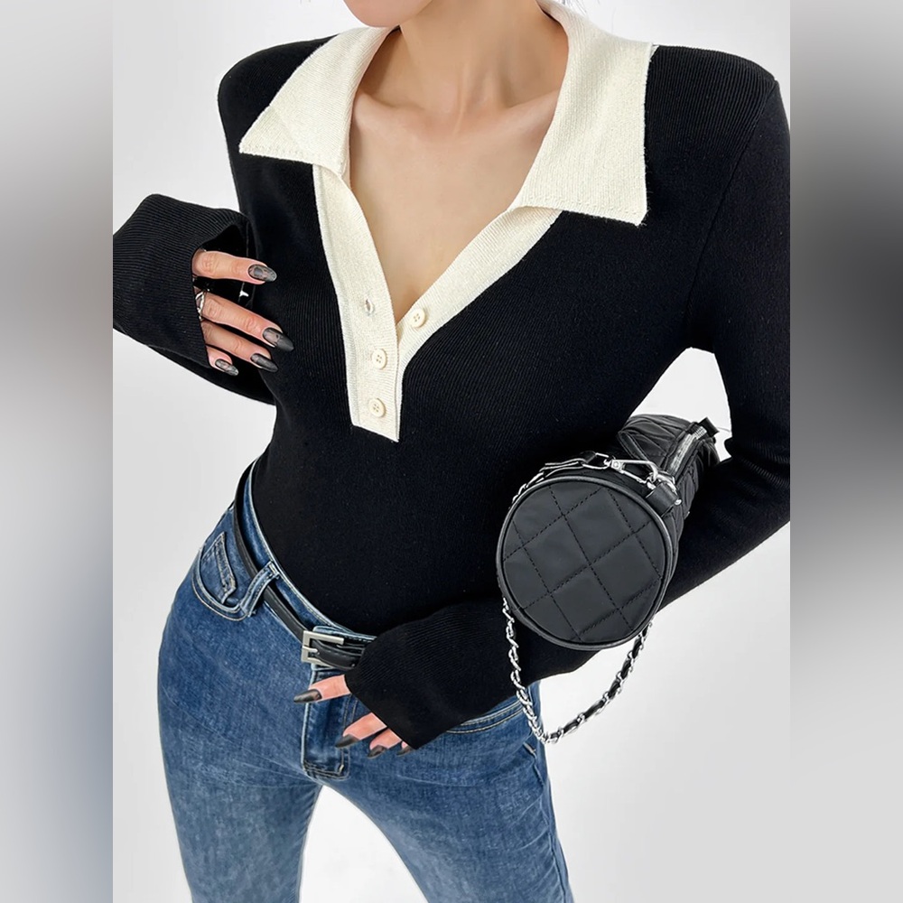 Commense Black and Cream Sweater - Picture 2 of 6